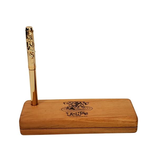 Vintage 1997 Looney Tunes Bugs Bunny Gold Tone Pen in Wooden Display Case - Picture 1 of 12